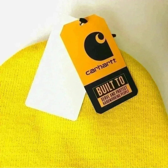 NET Carhartt Yellow Knit Cuffed Stretch Winter Hat Beanie Hat Made In USA SizeOS - Picture 4 of 10